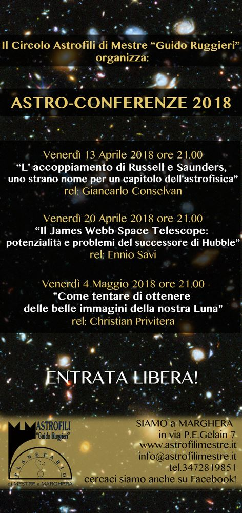 locandina conferenze circolo astrofili 2018